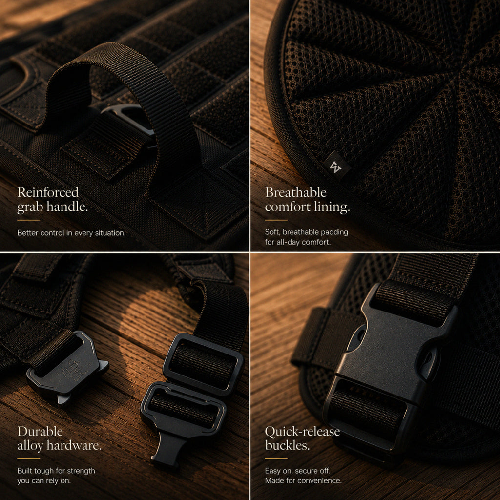 Close-up view of durable military-grade nylon tactical dog harness