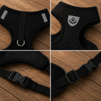 Close-up of breathable mesh cat harness with adjustable straps