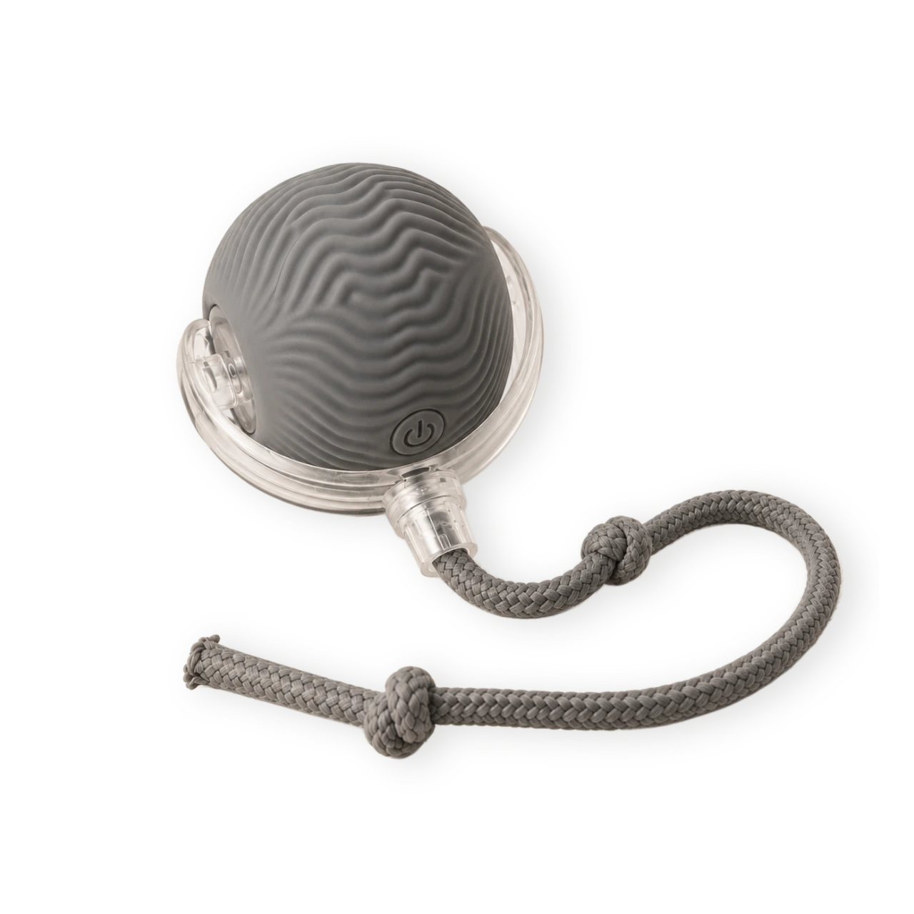 gray Cat Toy Ball with a rope on a transparent background