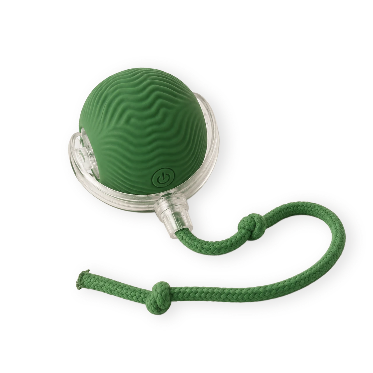 green Cat Toy Ball with a rope on a transparent background
