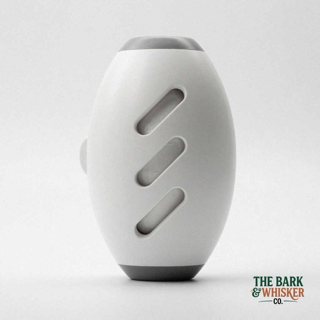 Reusable white pet hair lint roller with compact portable design, reusable sticky roller surface, and minimalist ergonomic body on a clean white background.