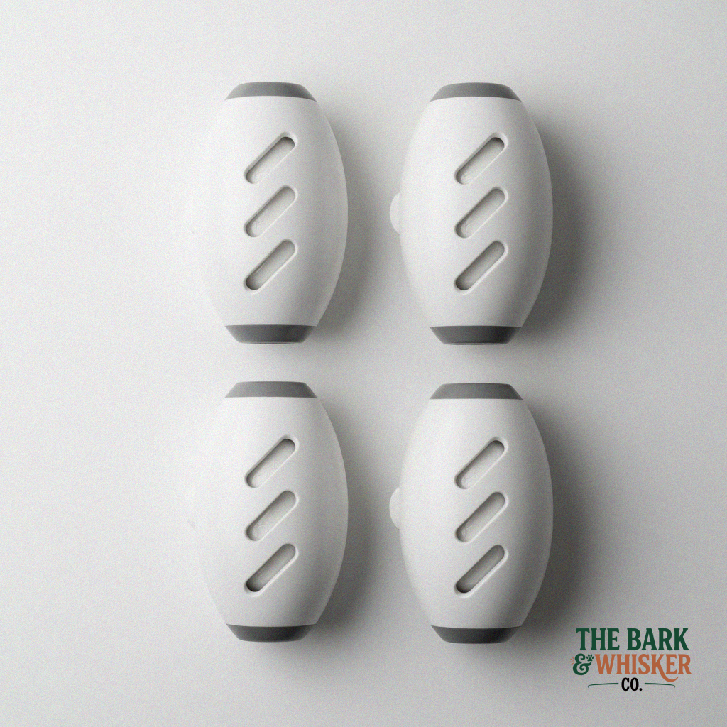 4-pack reusable white pet hair lint rollers featuring compact portable cleaning tools designed for removing pet hair, lint, crumbs, and dust from furniture and clothing.