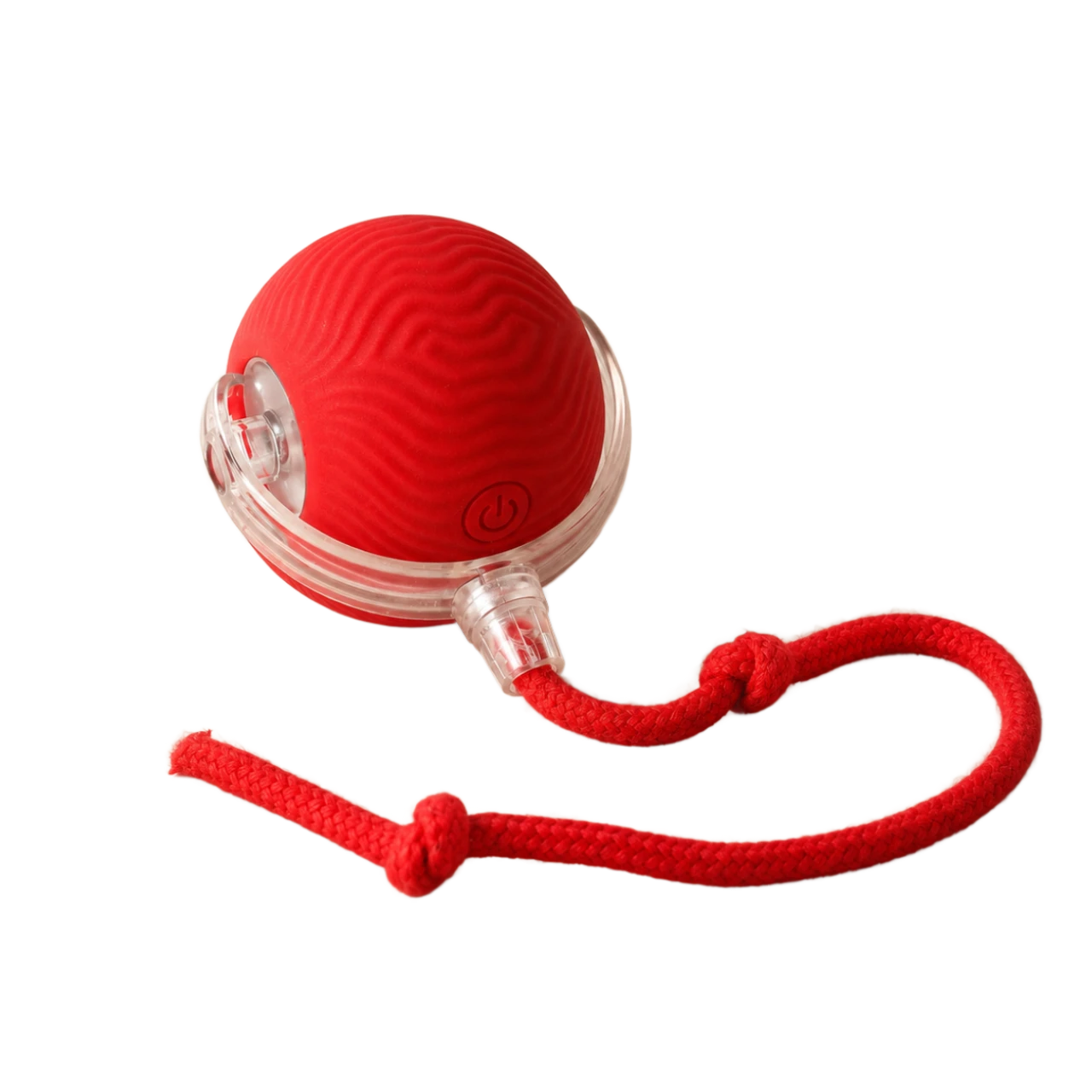 Red Cat Toy Ball with a rope on a transparent background